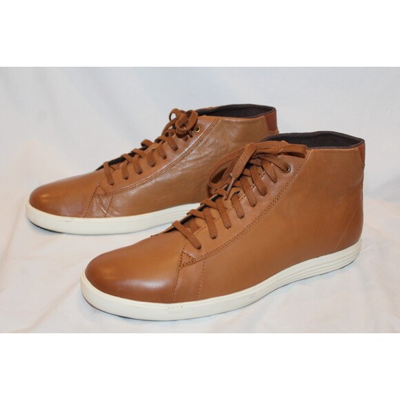 Cole Haan Grand Crosscourt II High Top Sneakers Men 10 British Tan Leather NWOB